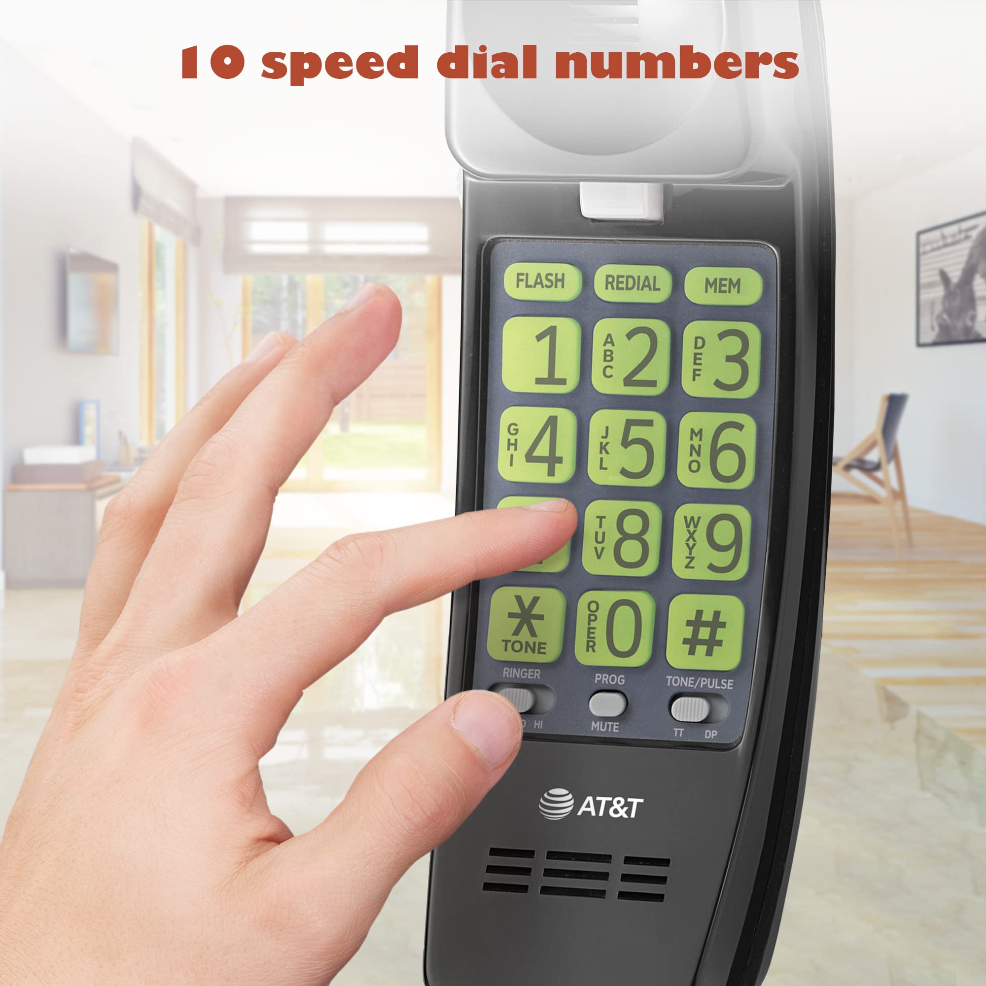 AT&T TRIMLINE 213-11 Corded Home Phone with Extra Big Buttons & Visual Ringer. No AC Power Required, Improved Easy-wall-mount, Lighted Keypad, 10 Speed Dial Keys, Volume Control,Senior Friendly. BLACK