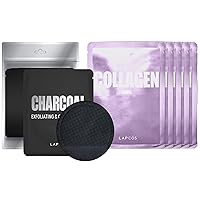 LAPCOS Charcoal Cleansing Pad and Collagen Daily Face Mask Set, (10-Pack) Daily Sheet Masks with Salicylic Acid and Collagen, Clear Complexion Treatment, Korean Beauty Favorites