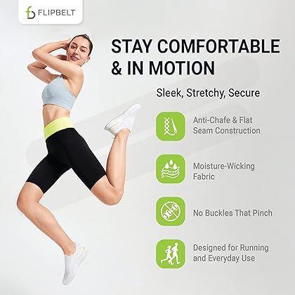 FlipBelt Classic Running Belt for Phone and Small Accessories, Exercise Waist Pouch for Women and Men