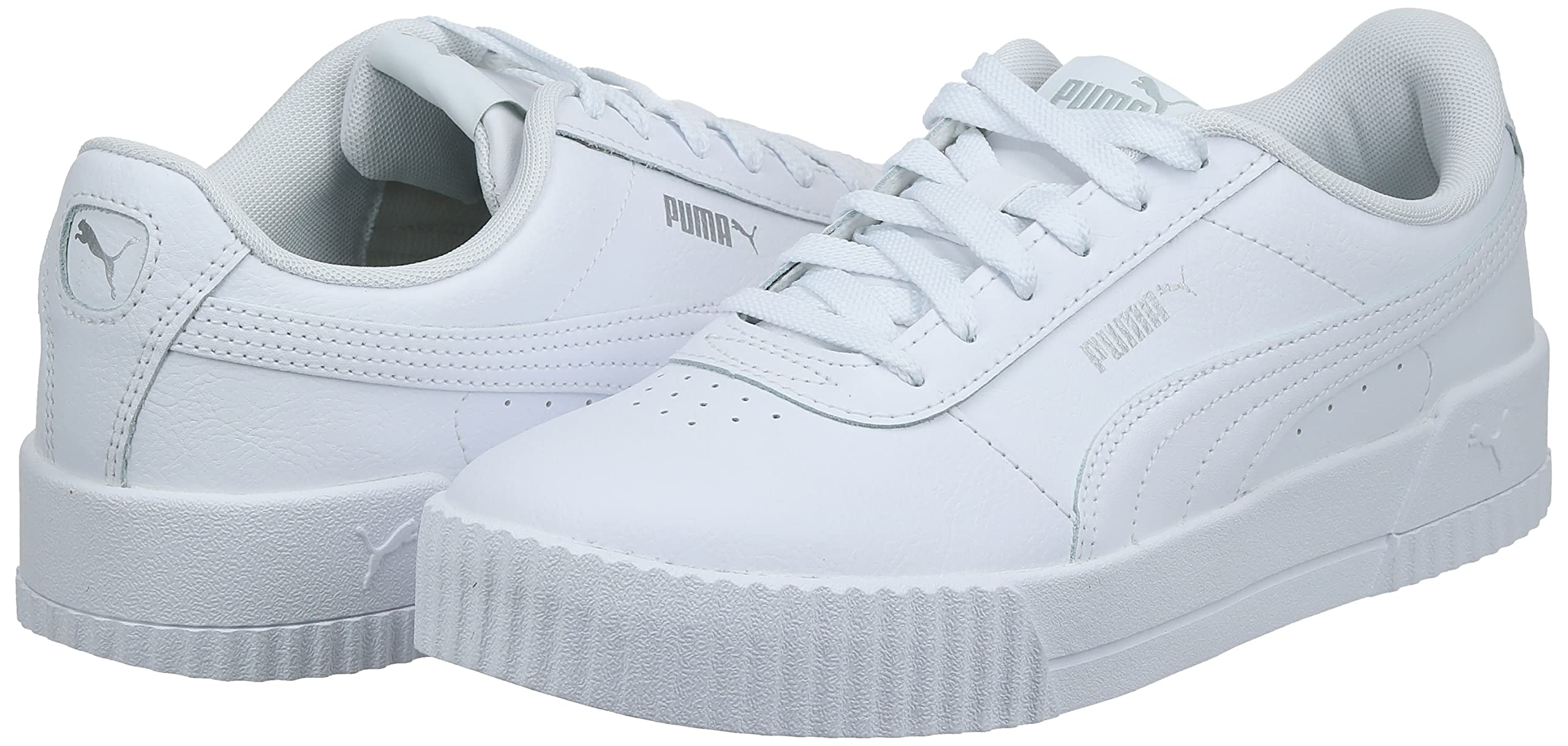 PUMA Women's Carina Sneaker, White White Silver, 7 M US