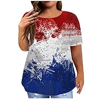 Plus Size American Flag Shirt Women Patriotic Shirts USA Flag Graphic T-Shirt 4th of July Tee Short Sleeve Tops