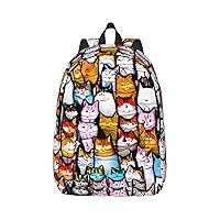 Many Cartoon Cats Print Canvas Laptop Backpack Outdoor Casual Travel Bag Daypack Book Bag For Men Women