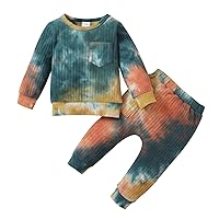 Bow Tie Outfits 4t Infant Newborn Baby Boys Girls Tie Dye Long Sleeve Ribbed T Shirt Tops Cotton Pants Trousers
