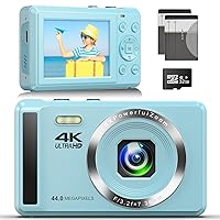 Digital Camera 4K UHD Vlogging Camera, 44MP Autofocus Compact Camera with 16X Digital Zoom, Rechargeable Point and Shoot Digital Camera with 32GB SD Card, 2 Batteries for Teens Kids Boys Girls(Blue)
