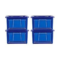 Rubbermaid Small All-Access Tote with Lids, Pack of 4, Stackable Storage Bins with Clear Drop-Down Door and Carry Handles, Closet Organization Containers, Blazer Blue