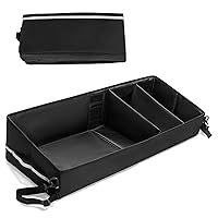 Under Seat Storage Fit for Super Crew, Truck Tool Organizer Box Under Rear Seat for The Bench Seat with Removable Bottom Board, 2 Side Handles and Hook Snap Fix Strap, Black