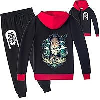 Kids Wednesday Addams Zipper Hoodie Jackets with Sweatpants,Comfy Long Sleeve Sweatshirts Baggy Tracksuit for Girls