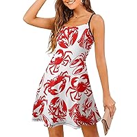 Crab and Red Lobster Women's Sling Dress Spaghetti Strap Mini Dress Sleeveless Short Dresses Casual Swing Sundress