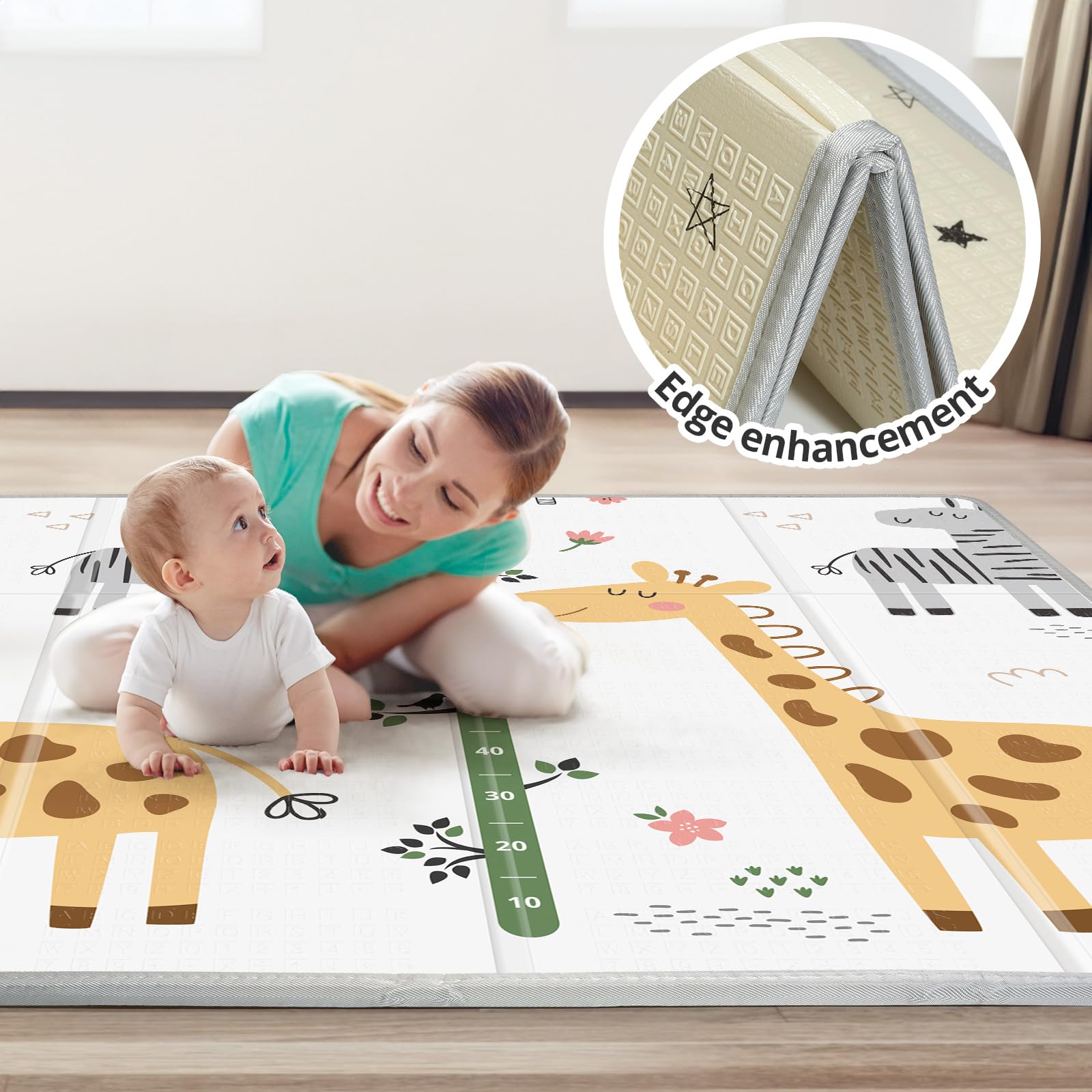 Foldable Baby Play Mat, PIGLOG 0.6in Thick Waterproof Playmats for Babies and Toddlers Kids, Safe Foam Playmat for Tummy Time, 50x50 Playpen Mat, Reversible Portable Baby Floor Mat for Infant, Giraffe