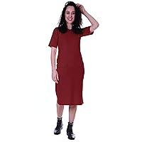 Womens Straight Short Sleeve Dress Plain Casual Relaxed Fit Dresses w/Pockets