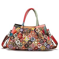 Women’s Multicolor Boston Bag Genuine Leather Colorful Large Tote Handbag Purse