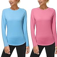 (Size:M) 2 Pack Womens Long Sleeve UV Sun Shirts UPF 50+ Workout Swim Rash Guard Tops