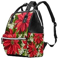 Tropical Poinsettia Flowers with Leaves Diaper Bag Backpack Baby Nappy Changing Bags Multi Function Large Capacity Travel Bag