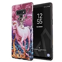 Compatible with Samsung Galaxy Note 9 Case Unicorn Cat Warrior Kitten Trippy Galaxy Space Caticorn Funny Cats Heavy Duty Shockproof Dual Layer Hard Shell + Silicone Protective Cover