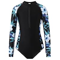 Girls Long Sleeve Rashguard Swimsuit UV Protection One-Piece Swimwear Bathing Suit