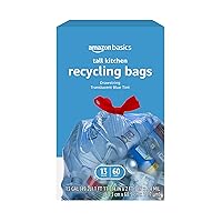 Blue Recycling Trash Bags, Unscented, 13 Gallon, 60 count