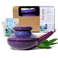 Handcrafted Ceramic Neti Pot w/Box and 2 oz Mineral Sea Salt Rinse (Purple) - Tool Kit for Home - Relaxing Gifts for Women - Snoring & Saline Solution