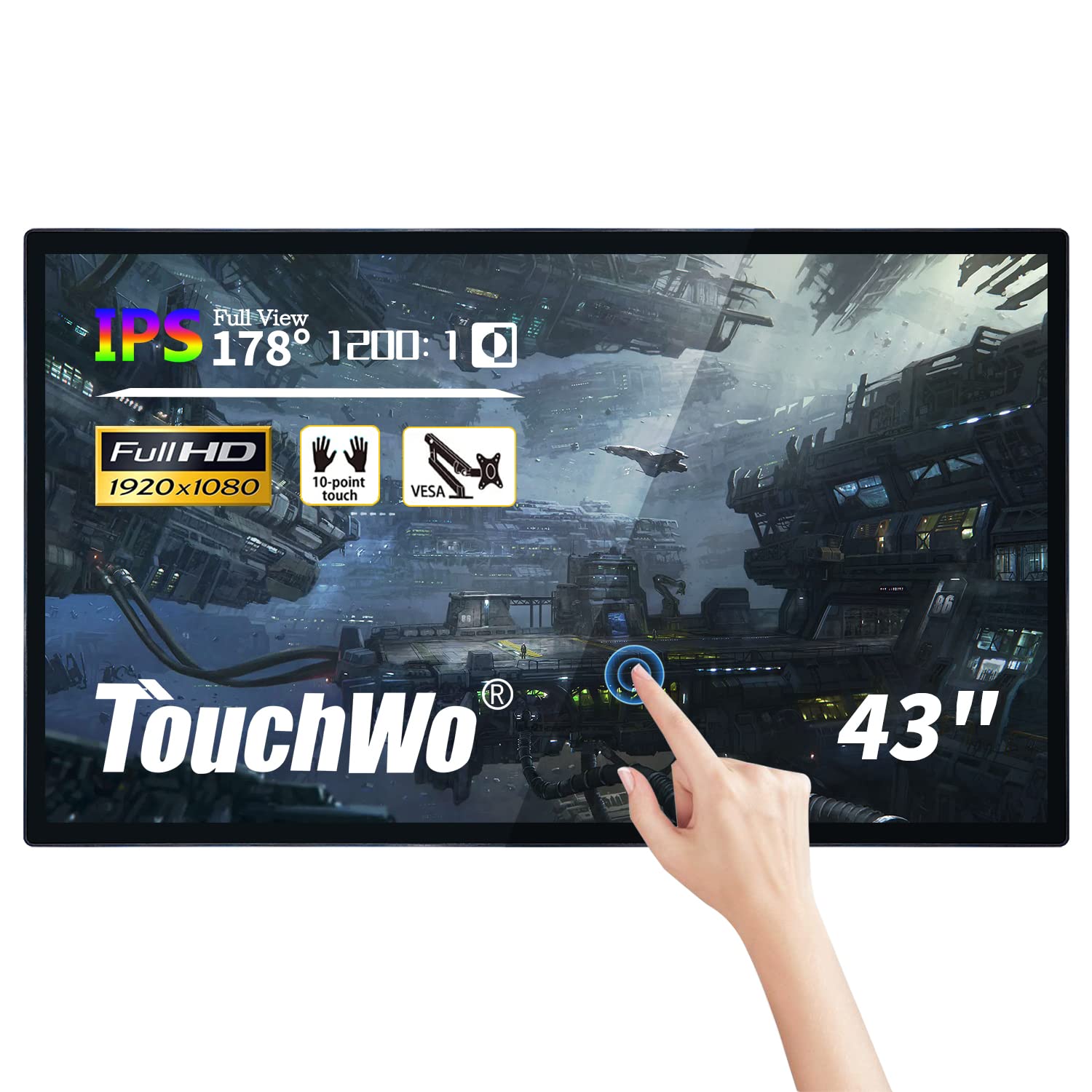 TouchWo 43 inch Touchscreen Smart Board, 16:9 FHD 1080P Interactive Board & Smart TV, Windows 10 All-in-One PC for Industrial, Office and Classroom, Vertical Monitor Screen