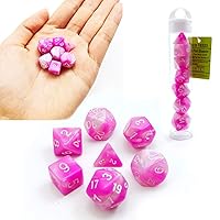 Bescon Mini Gemini Two Tone Polyhedral RPG Dice Set 10MM, Small Mini RPG Role Playing Game Dice D4-D20 in Tube, Pink Blossom