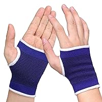 Elastic Wrist Hand Brace Gym Sports Support, Wrist Gloves Wristband Palm Gear Protector for Men Women Sprained Carpal Tunnel Tendonitis Pain Relief, 1 Pair (Blue)