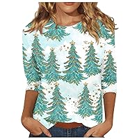 Fall Womens Tops, Long Sleeve Shirts Women'S Printed Three Quarter Pullovers Regular Casual Tops Plus Size Clothes Matching Sweaters For Couples Cute Christmas Outfits Sweaters (S, White)