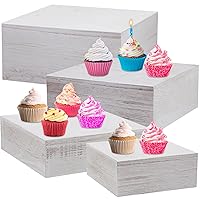 Set of 4 Wood Display Risers Rustic Cupcake Stand Rustic Wood Cake Stands Wooden Stackable Display Box for Dessert Wedding Birthday Baby Shower Christmas Village Party Decoration (Vintage White)