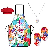 5Pcs Kids Artist Costume Accessories Set Artist Costume for Kids with Hat Apron Sleeves Necklace Kids Painter Costume