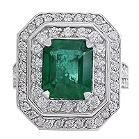 4.59 Carat Natural Green Emerald and Diamond (F-G Color, VS1-VS2 Clarity) 14K White Gold Luxury Cocktail Ring for Women Exclusively Handcrafted in USA