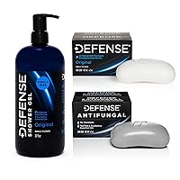 Defense Soap Antifungal Medicated Bar Soap 2-Pack, Original 4 Oz Bar (Pack of 2), & Body Wash 32 oz - Natural Shower Gel