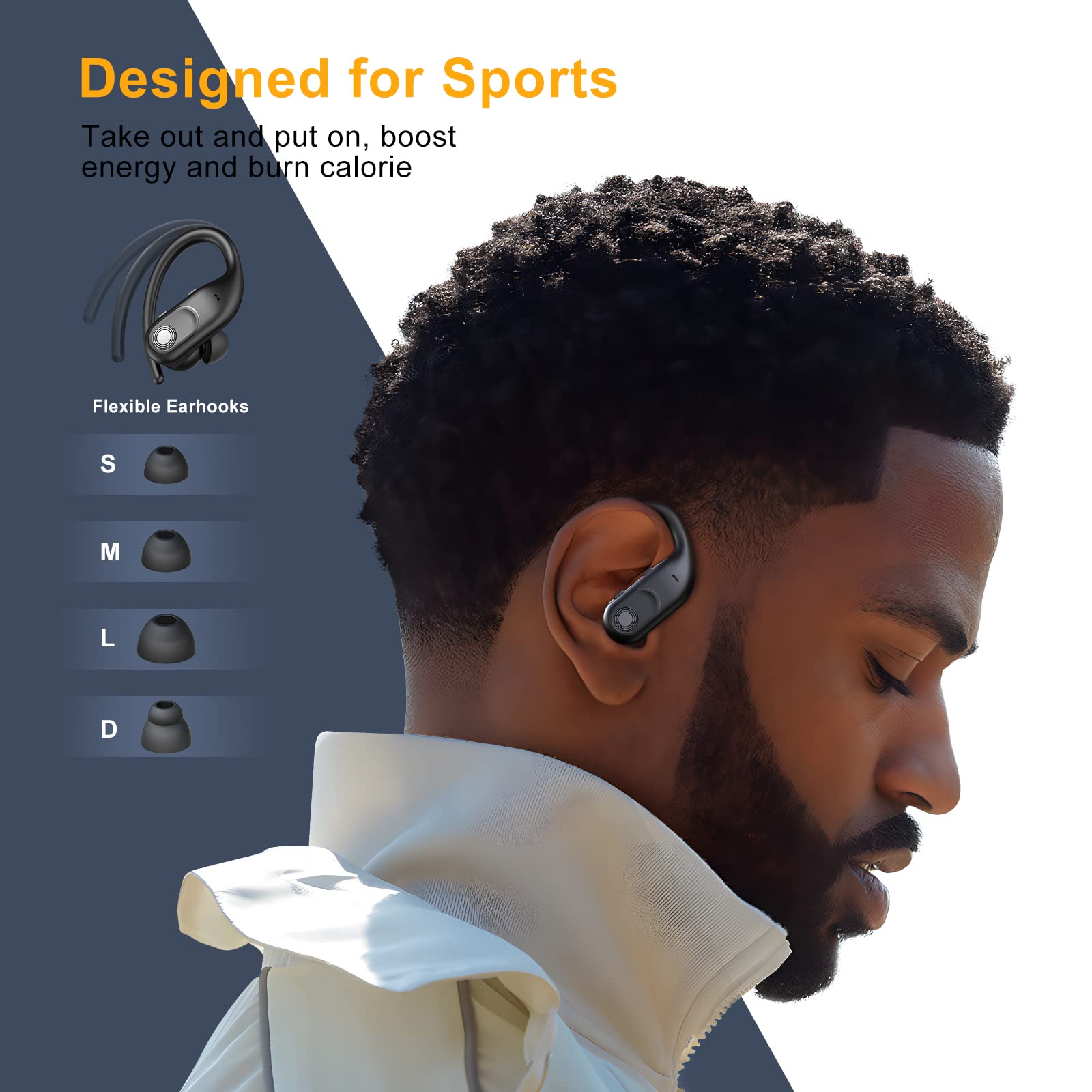 Wireless Earbuds Bluetooth Headphones 130Hrs Playtime with 2500mAh Wireless Charging Case LED Diaplay Hi-Fi Waterproof Over Ear Earphones for Sports Running Workout Gaming