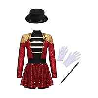 iiniim Kids Girls Circus Ringmaster Costume Sequins Performance Jumpsuit Halloween Cosplay Carnival Outfits Red 16 Years