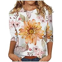 Dressy Tops for Women,3/4 Sleeve Tops for Women Crew Neck Casual Print Graphic Shirt Plus Size Tops for Women