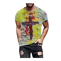Men Vintage Oil Painting Tops Faith Jesus Cross Print Casual T Shirts Funny Short Sleeve Crewneck Blouse Christian Tops
