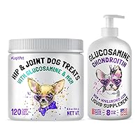 Hemp Hip & Joint Supplement for Dogs120 Soft Chews and Liquid Glucosamine for Dogs with Chondroitin, MSM & Hyaluronic Acid Bundle - Natural Pain Relief and Mobility – Made in USA