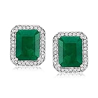 Ross-Simons 4.00 ct. t.w. Emerald and .33 ct. t.w. Diamond Earrings in Sterling Silver