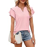 Women's Sexy Tops Casual Fashion Double Layer Ruffle Sleeve V-Neck Top Tops, S-2XL