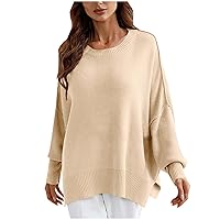 Women Batwing Sleeve Ribbed Sweater Loose Fitted Knit Pullover Sweaters Solid Crew Neck Jumpers Casual Knitwear Top