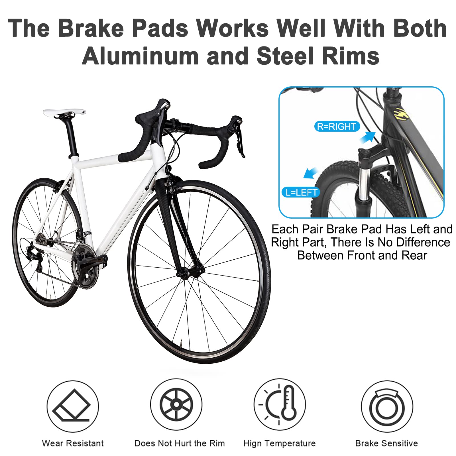 NUWAB 2 Pairs Premium Bike Brake Pads, Professional Caliper Brake Pads for Road Bicycle, Bike Brake Blocks of 50mm, Come with Allen Wrench