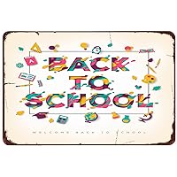 Back to School Metal Tin Sign Colorful Back to School New Semester Iron Painting for Outdoor Indoor School Corridor Wall Home Galeries Decoration 8x12 inch