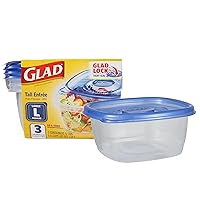 GladWare Tall Entrée Food Storage Containers | Large Square Containers for Food Hold up to 42 Ounces of Food, 3 Count | Strong and Sturdy Large Food Storage Holders