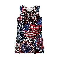 Toddler Kids Girl Independent Day Tie Dye Dress Fourth of July 𝐅irework Prints Splash Ink Sleeveless Party Dress