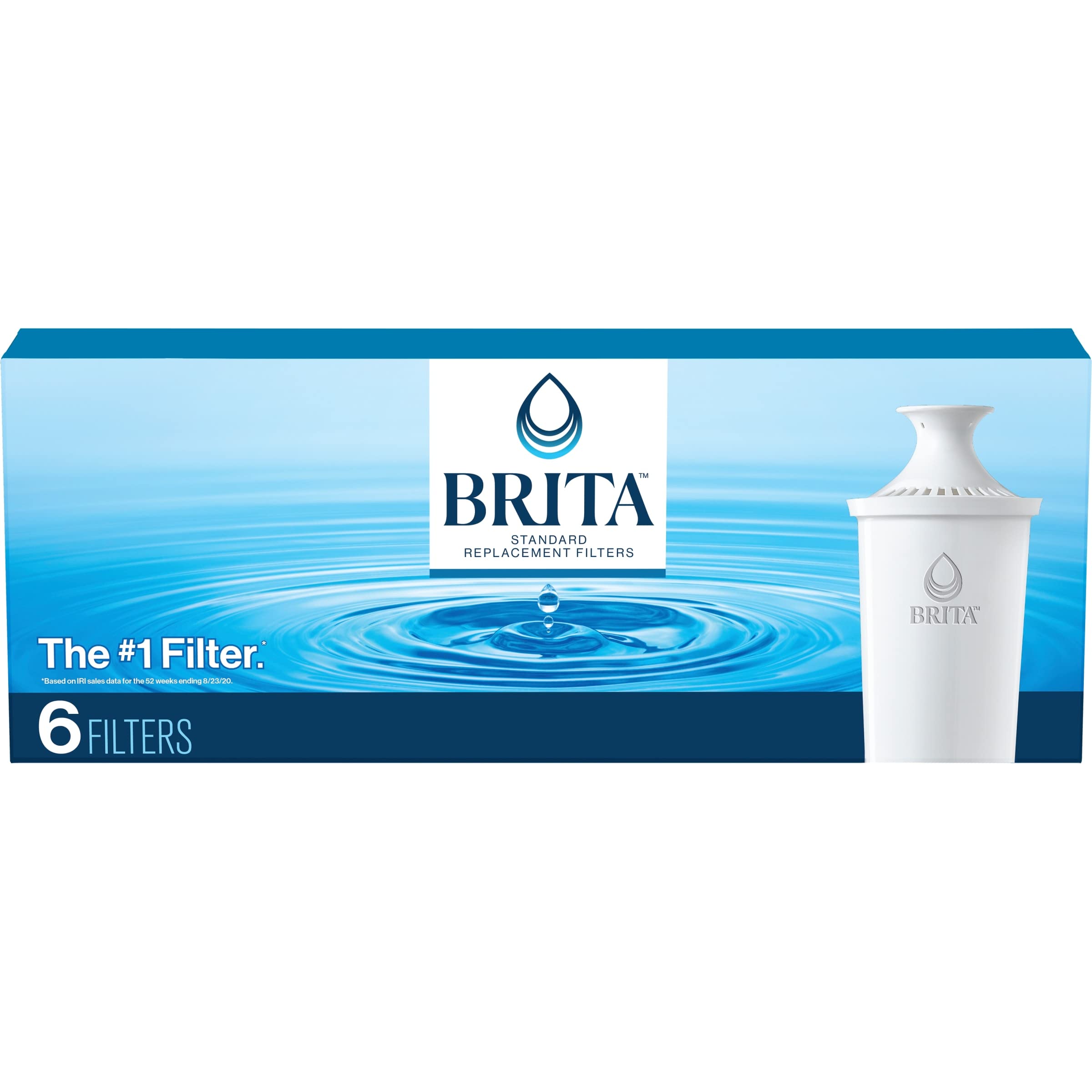 Brita Standard Water Filter Replacements for Pitchers and Dispensers, Lasts 2 Months, Reduces Chlorine Taste and Odor, 6 Count