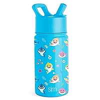 Simple Modern Baby Shark Kids Water Bottle with Straw Lid | Insulated Stainless Steel Reusable Tumbler for Toddlers, Boys | Summit Collection | 14oz, Baby Shark Friends