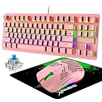 LexonElec RK-550 Pink Gaming Keyboard and Mouse with Mousepad, TKL Keyboard Mouse Gaming, Honeycomb Shell G-pro Mouse, Mechanical Keyboards, Mice & input Devices, Rgb Keyboard Gaming Mice