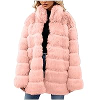 Ladies Faux Fur Coats Fashion Plush Cardigans for Women Winter Warm Open Front Overcoat Fuzzy Jacket Outerwear