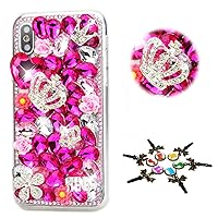 STENES Sparkle Case Compatible with Samsung Galaxy A14 5G Case - Stylish - 3D Handmade Bling Crown Flowers Rhinestone Crystal Diamond Design Cover Case - Red