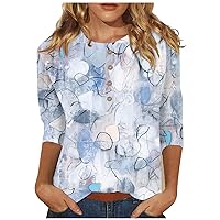 Women's 3/4 Sleeve T Shirts Button Up Vintage Blouse Going Out Lounge Summer Tops Graphic Floral Tees