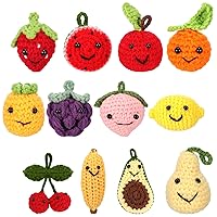 12 Pcs Inspirational Positive Gift Fruit Crochet Keychain Charm Cute Knitted Fruit Charm Teacher Employee Appreciation Gift Smile Face Fruit Gift for Graduation School Student Mother's Day