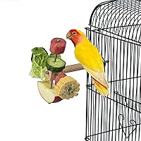Sturdy Bird Food Holder, Wooden Perch for Cage, Rotating Stand for Fresh Fruits and Veggies, Interactive Toy for Parrots, Reducing Boredom