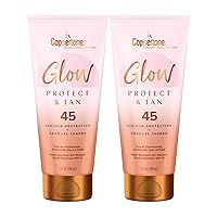 Glow Protect and Tan Sunscreen Lotion with Gradual Self Tanner SPF 45, Water Resistant Sunscreen, SPF 45 Broad Spectrum Sunscreen Pack, 5 Fl Oz Tube, Pack of 2